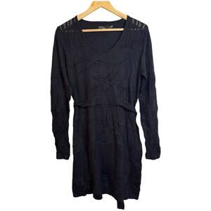 Prana Women’s Black Cotton Blend Sweater Dress Large Tie Waist